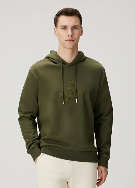Haki Kapüşonlu Sweatshirt