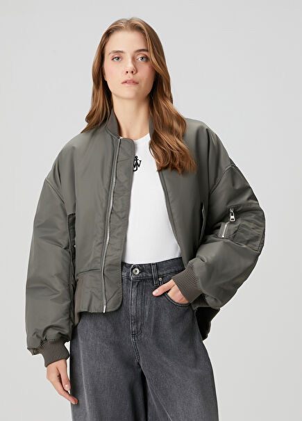 Oversized Gri Bomber Ceket