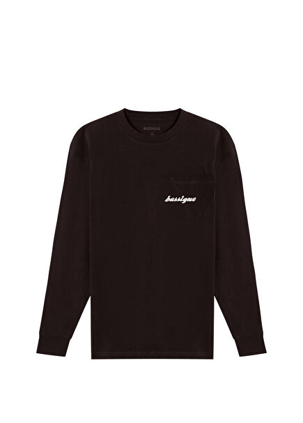 Kahverengi Retro Nakışlı Uzun Kollu Erkek T-Shirt