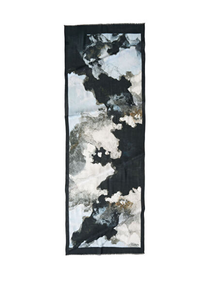 Trace Siyah Soyut Desenli Yün Kadın Şal