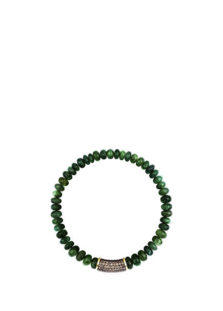 Emerald Diamond-Studded Flexible 14 Karat Men's Gold Bracelet