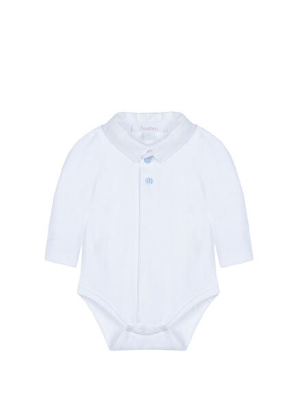 White Cotton Collar Detailed Snap Button Baby Girl Body