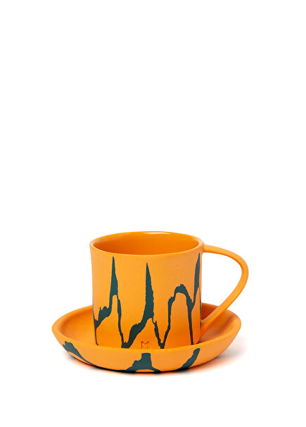 Fiesta Orange Porcelain Turkish Coffee Cup and Saucer
