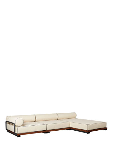 Rafi Cream Wood Base Corner Sofa