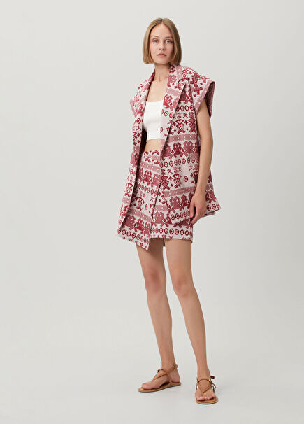 Red Jacquard Wrap Skirt
