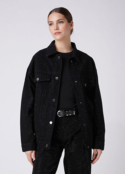 Black Hotfix Oversize Trucker Denim Jacket