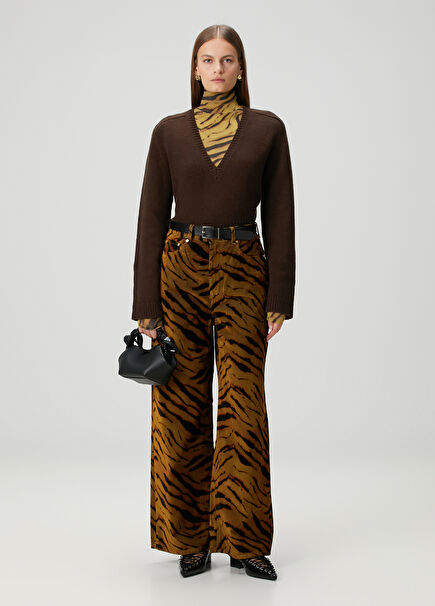 Khaki Zebra Print Baggy Jeans