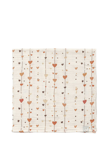 Heartline Desenli Krem Rengi 4 Kat Müslin Bebek Örtüsü 100 x 110 cm