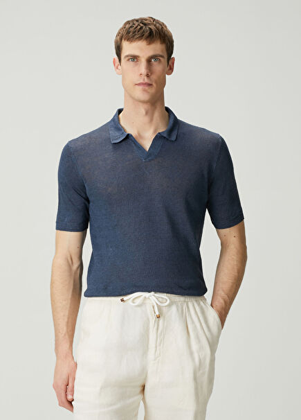 Lacivert Polo Yaka Kısa Kollu Triko