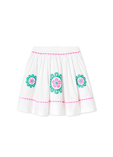 Beyaz İşlemeli Kız Çocuk Poplin Etek