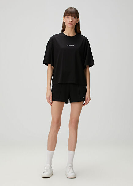 Siyah Logo Baskılı Şort