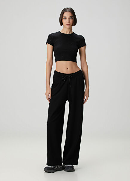 Barrel Fit Siyah Jersey Pantolon