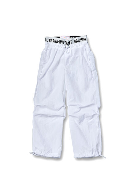 Girls' White Logo Waistband Parachute Trousers