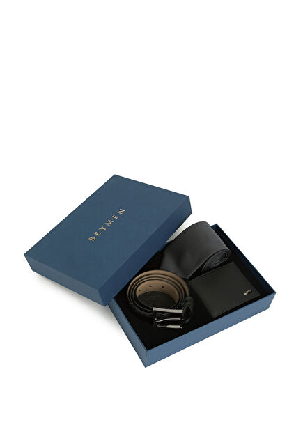 Black 3 Pieces Men's Leather Accessory Set