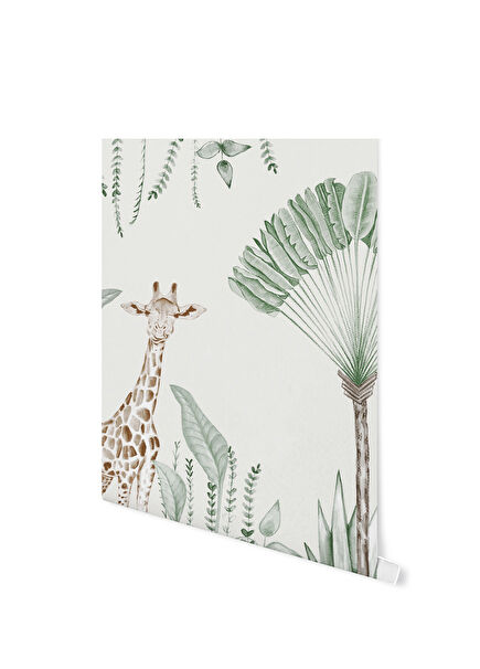 Monochrome Jungle with Color Plants Çocuk Odası Duvar Kağıdı 100 x 265 cm 