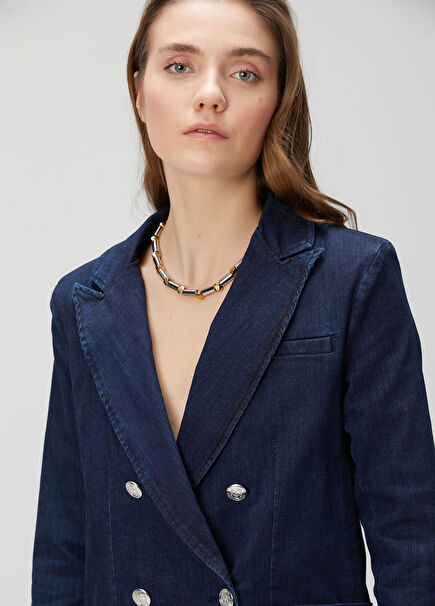 Indigo Double-Breasted Denim Jacket