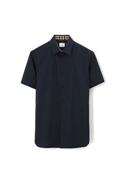 Lacivert Stretch Pamuklu Kısa Kollu Erkek Gömlek