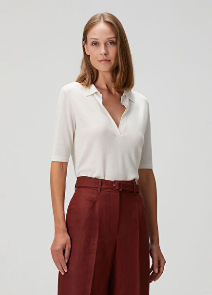 Cream Cashmere Polo Sweater