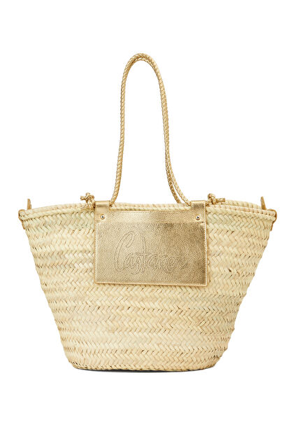 Campania Gold Beige Raffia Beach Bag