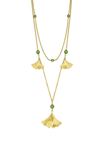 Ginkgo Antinea Green Büyük 18 Ayar Altın Kaplama Kristal Kadın Kolye