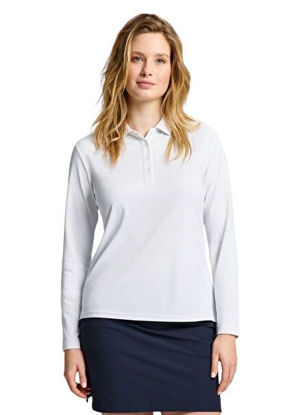 Ws Tech Pique Ls Beyaz Polo Yaka Uzun Kollu Kadın T-Shirt