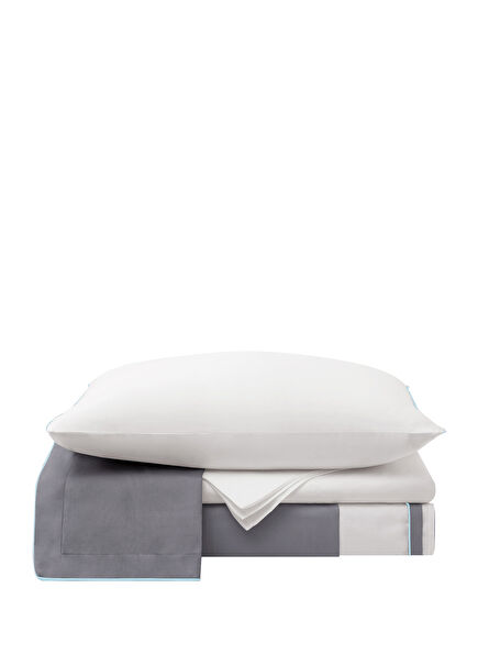 Baby Blue Pinstriped Grey White Cotton Satin Double Size Duvet Set