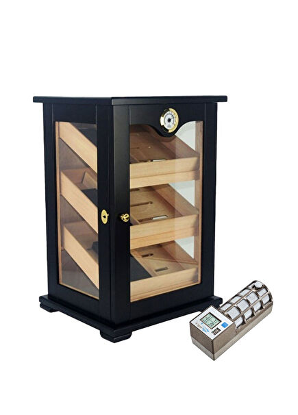 Cigarspa Electronic Humidor 3 Shelf Humidor Cabinet Black Cigar Box