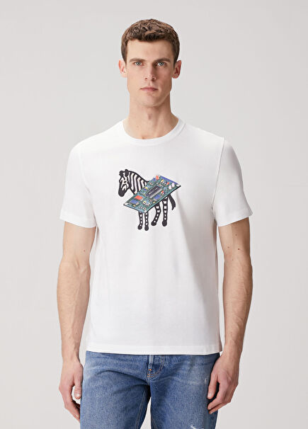 Beyaz Logo Baskılı T-shirt
