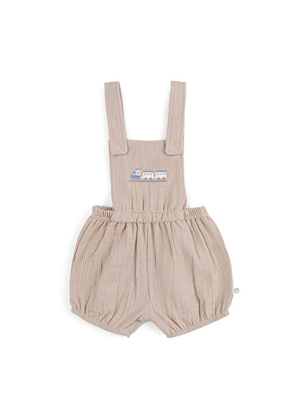 Bej Organik Pamuk Müslin Unisex Bebek Bloomerli Şort Salopet