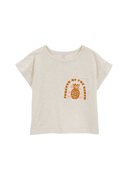 Ananas Baskılı Cepli Kız Çocuk Tshirt