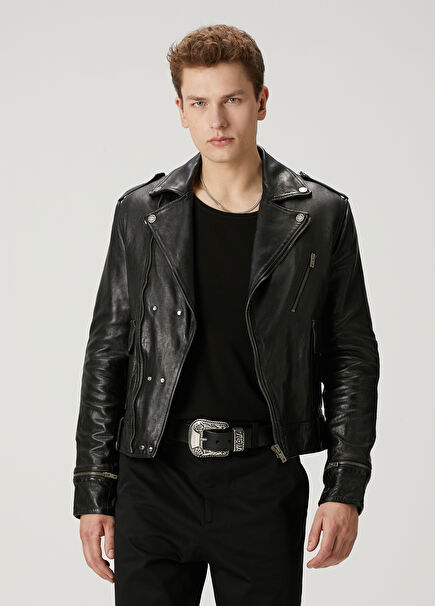 Siyah Deri Biker Ceket