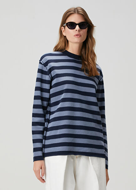 Navy Blue Striped Long Sleeve T-Shirt