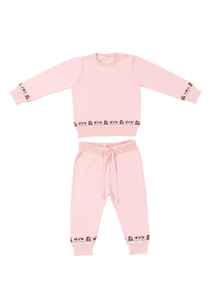 Little Farmer Light Pink Chicken Patterned Girl Tracksuit Set