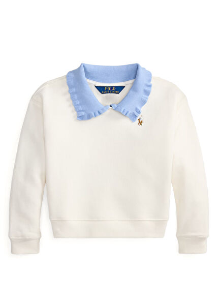 White Logo Embroidered Girls Sweatshirt