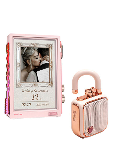 LoveLock Pink Bluetooth Speaker with Voice Recording and Times Frame Smart Digital Frame Gift Set