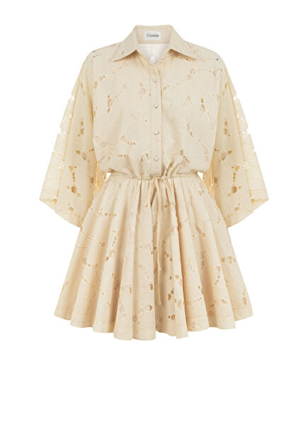 Rome Beige Loose Fit Women's Short Shorts Jumpsuit