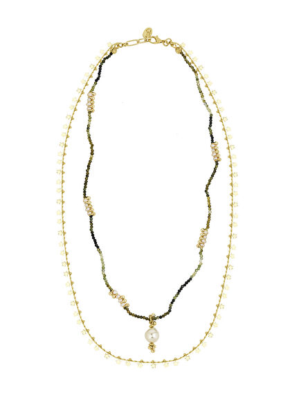 Emerald Spell Çift Sıra Zincir Altın Kaplama Kadın Kolye