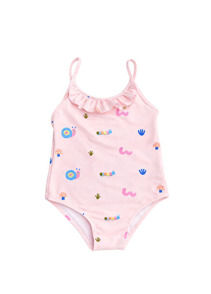 Snail Garden Pembe UV Korumalı Kız Çocuk Mayo