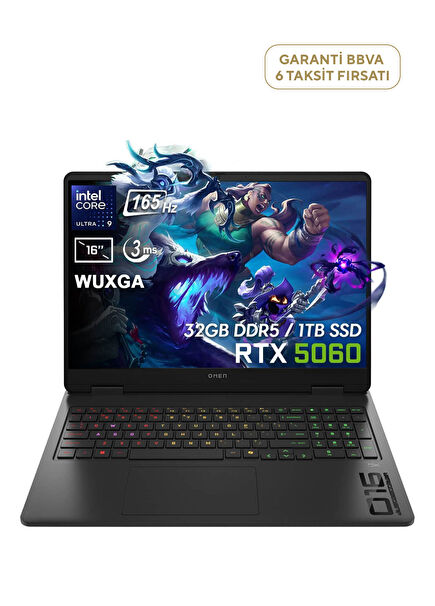 OMEN Slim 16-an0000nt Intel Core Ultra 9-285H 32GB RAM DDR5 1TB SSD RTX 5060 8GB 16" WUXGA 165Hz 3ms IPS FreeDos Gaming Laptop BQ3Z2EA