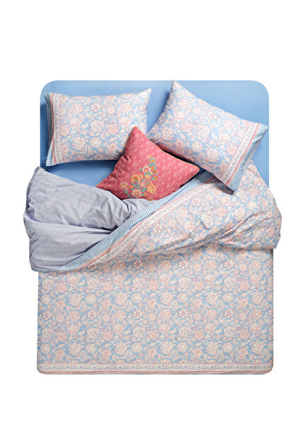 Lahor Mavi Fuşya Pamuk Percale Nevresim Takımı