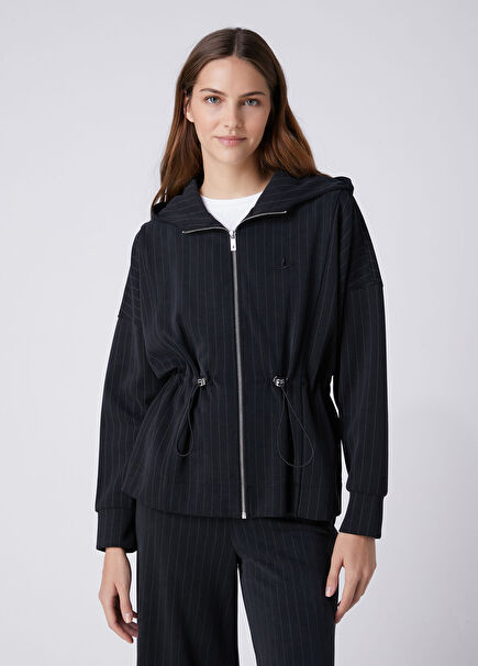 Navy Blue Striped Hoodie