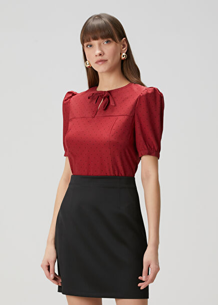 Burgundy Polka Dot Silk Blouse