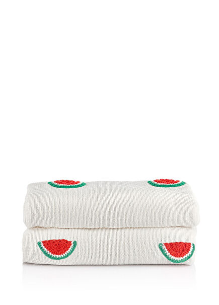 Melon Pop Watermelon Embroidered Cream Color Throw Single Blanket 140 x 190 cm