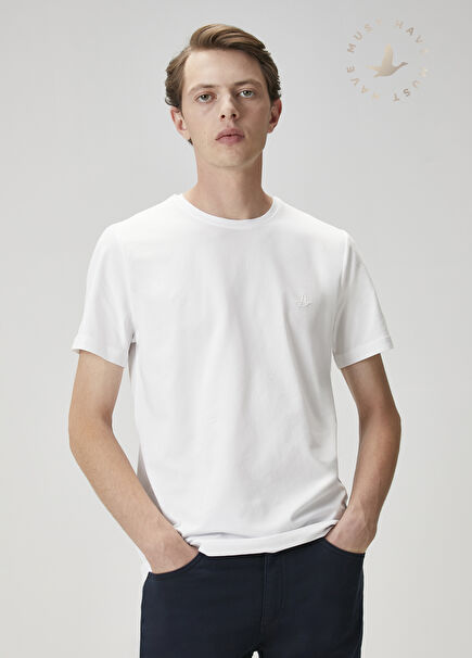 Kırık Beyaz Logo Baskılı T-shirt