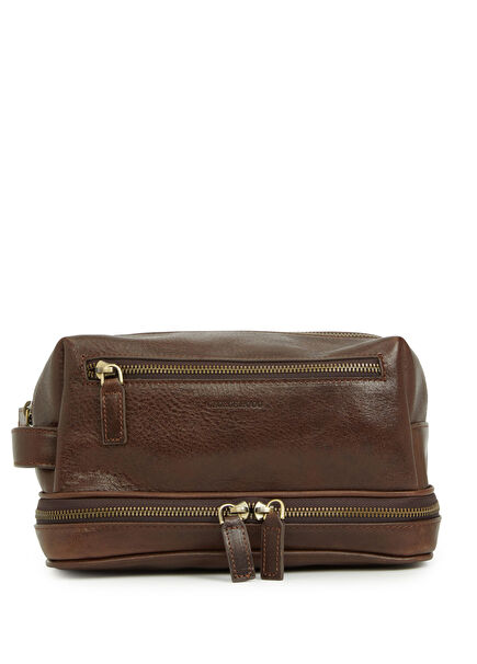 Kahverengi Deri Tıraş Çantası