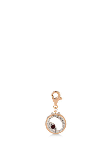 Mini “Ö” Harfli Charm Pırlanta Kırmızı Garnet Taşlı 14 Ayar Pembe Altın