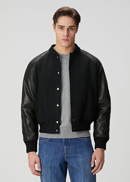 Black Wool Bomber Jacket