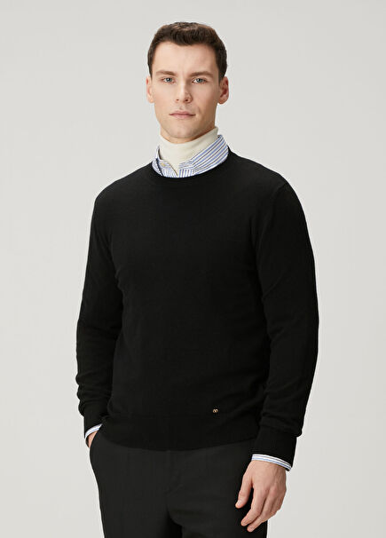 VLogo Regular Fit Siyah Kaşmir Kazak