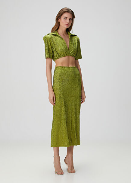 Rent Green Embellished Midi Skirt