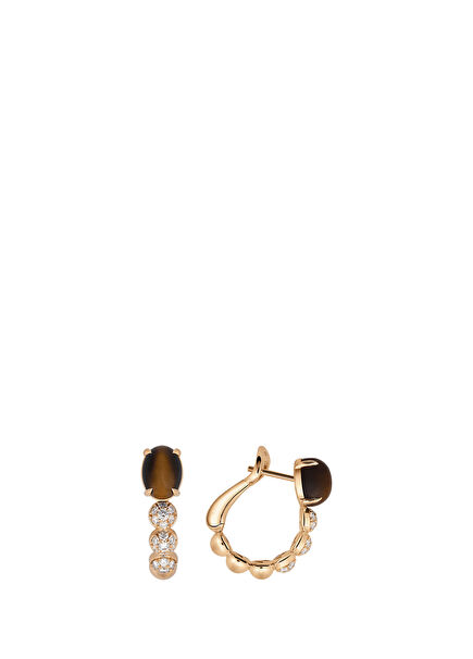 Tropica Tiger Eye Stone Diamond 18K Gold Women's Hoop Earrings
